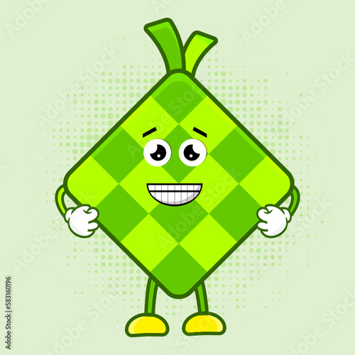 Cute Ketupat Character, Cute Ketupat Character is a charming Indonesian food mascot design featuring a lovable ketupat character that's perfect for a variety of applications