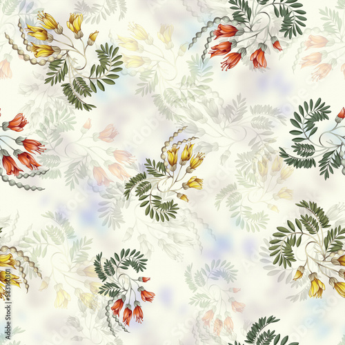 Textile print flower seamless pattern on white ground