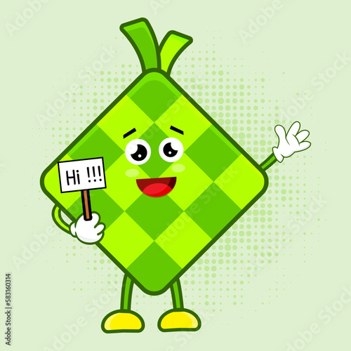 Cute Ketupat Character, Cute Ketupat Character is a charming Indonesian food mascot design featuring a lovable ketupat character that's perfect for a variety of applications