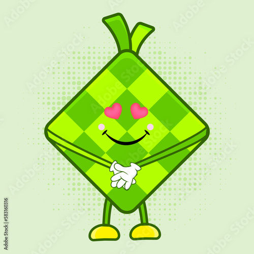 Cute Ketupat Character, Cute Ketupat Character is a charming Indonesian food mascot design featuring a lovable ketupat character that's perfect for a variety of applications