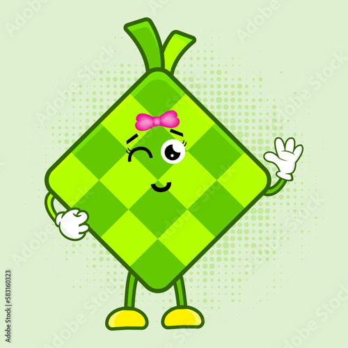 Cute Ketupat Character, Cute Ketupat Character is a charming Indonesian food mascot design featuring a lovable ketupat character that's perfect for a variety of applications