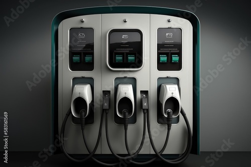 electric car charging station with multiple electrical outlets, enabling simultaneous charging of different electric cars, created with generative ai photo