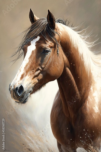 Beautiful Brown Horse Portrait  Painted Art of a Majestic Equine  Generative AI