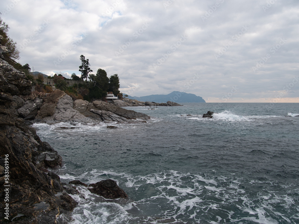 Fototapeta premium Ligurian sea. On the shores of Nervi (municipality of Genoa), Italy.