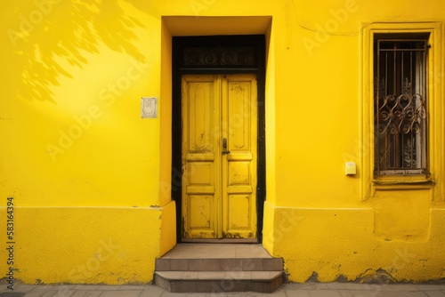 a yellow door on the yellow wall summer. generative ai. © Robotoyo