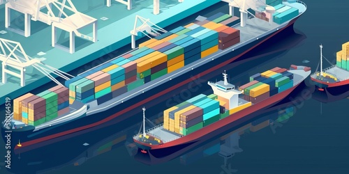 Cargo Ship with Containers Isolated in Front, Container ship loading and unloading, Cargo container in deep seaport for the international order concept. Generative AI technology