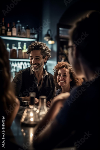 Casal e amigos se divertindo na noite happy hour balada barzinho bar ceveja vinho lazer IA Generativa