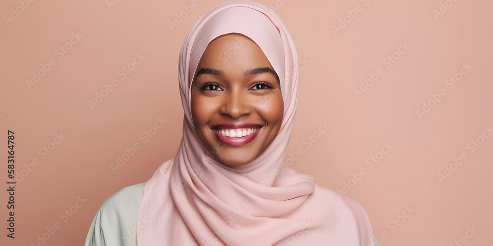 Portrait of a beautiful black muslim woman wearing a headscarf. Generative ai Portrait of a beautiful black muslim woman wearing a headscarf. Generative ai