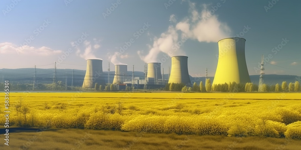 Nuclear power station of cooling towers or nuclear power plant. Generative AI technology Nuclear power station of cooling towers or nuclear power plant. Generative AI technology