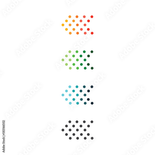 Set of colored arrows with halftone effect.