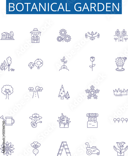 Botanical garden line icons signs set. Design collection of Garden, Botanical, Plants, Greenery, Flora, Herbs, Trees, Foliage outline concept vector illustrations
