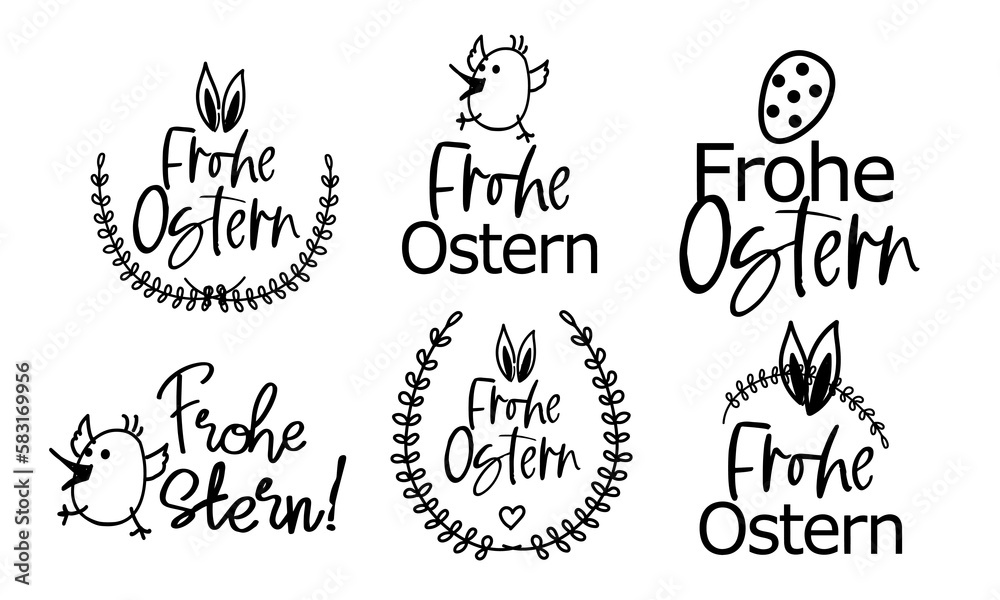 Naklejka premium Frohe Ostern, german text Happy Easter- logo, greeting card or web banner. 