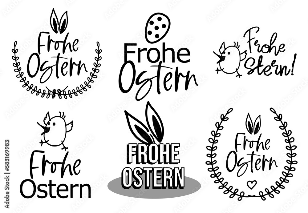 Frohe Ostern, german text Happy Easter- logo, greeting card or web banner. Frohe Ostern, german text Happy Easter- logo, greeting card or web banner.