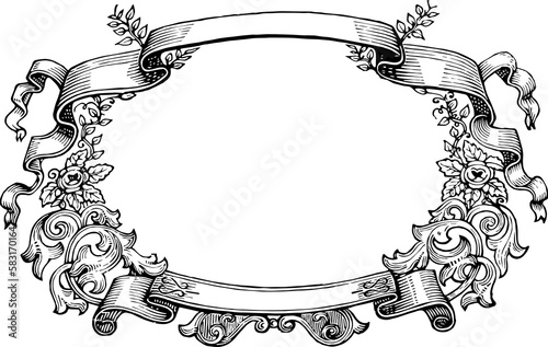 Аntique frame engraving. Antique baroque rococo frame-Vintage frame scroll ornament engraving border floral retro pattern antique style acanthus foliage swirl decorative design element filigree