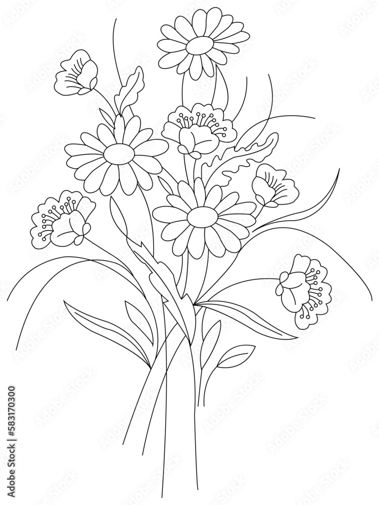 Hand drawn flower patterns for coloring pages