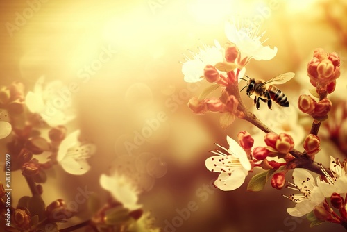 honey bees and flowers in a...