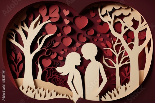 Paper cut love in red, pink...