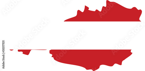 Austria map with national flag.