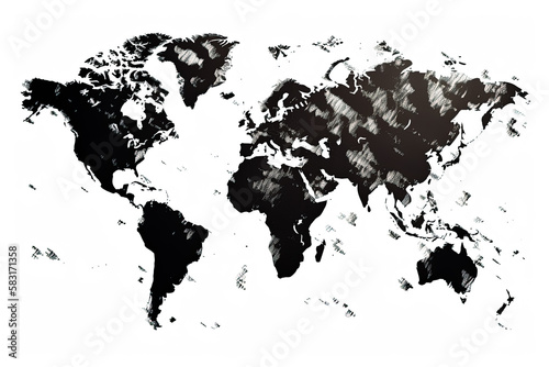 World Map illustration in white, silhouette