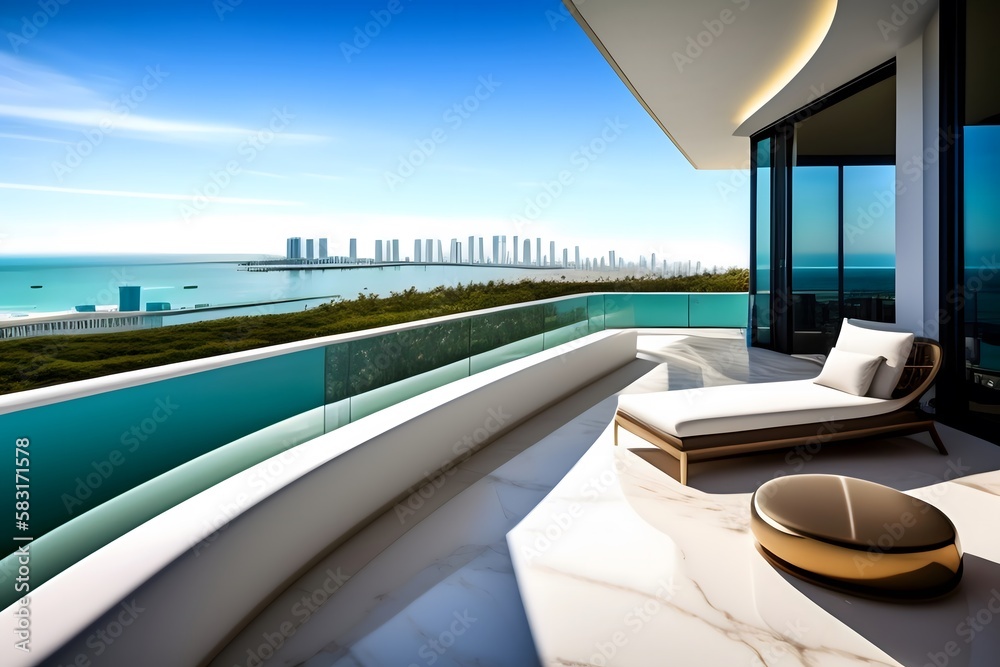 Fototapeta premium Rendering of Luxury Miami Penthouse Terrace with a Pool. Generative AI. 