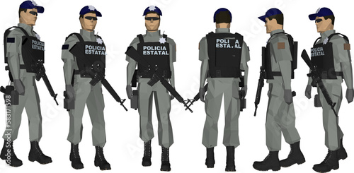 Sketch vector illustration of sentry police soldier with guns
