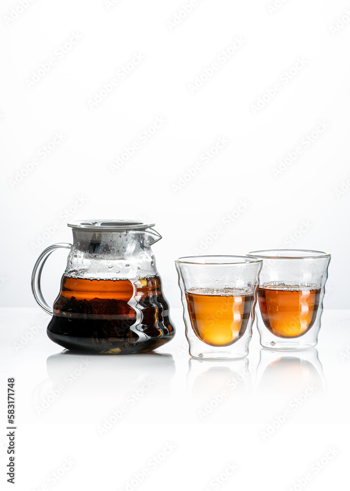 a teapot and two cups for the tea ceremony. a teapot and two cups for the tea ceremony.