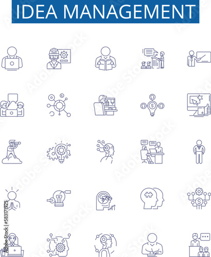 Idea management line icons signs set. Design collection of Conceptualization, Brainstorming, Innovation, Prioritization, Categorization, Execution, Organization, Synthesis outline concept vector