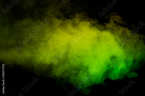 Yellow and green steam on a black background.