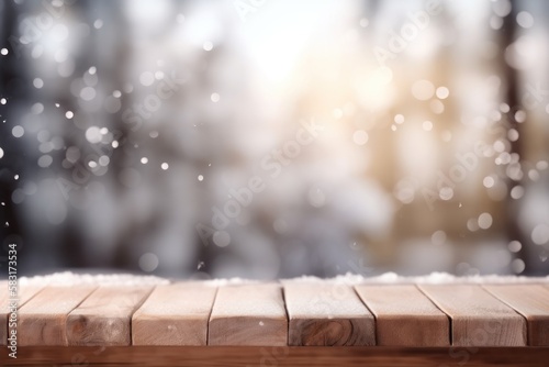 Winter Wonderland: Display Your Products on an Empty Wood Tablet in the Snow, GENERATIVE AI