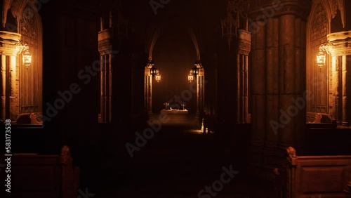 Camera is flying to the Crypt of a gothic church - realistic 3d animation, Gothic Architecture