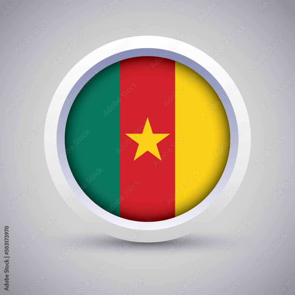 Cameroon Flag Glossy Button on Gray Background. Vector Round Flat Icon Cameroon Flag Glossy Button on Gray Background. Vector Round Flat Icon