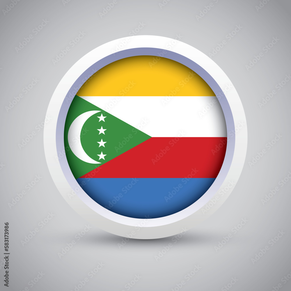 Comoros Flag Glossy Button on Gray Background. Vector Round Flat Icon Comoros Flag Glossy Button on Gray Background. Vector Round Flat Icon