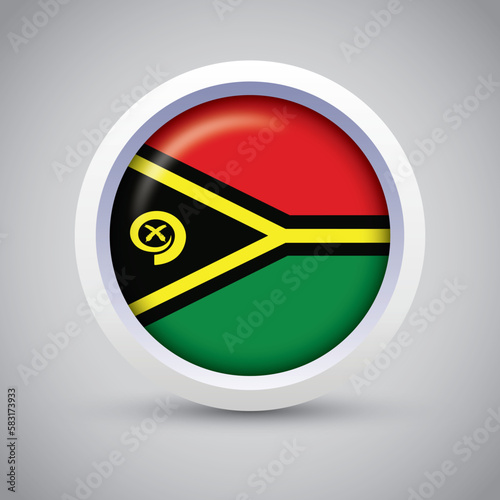 Vanuatu Flag Glossy Button on Gray Background. Vector Round Flat Icon