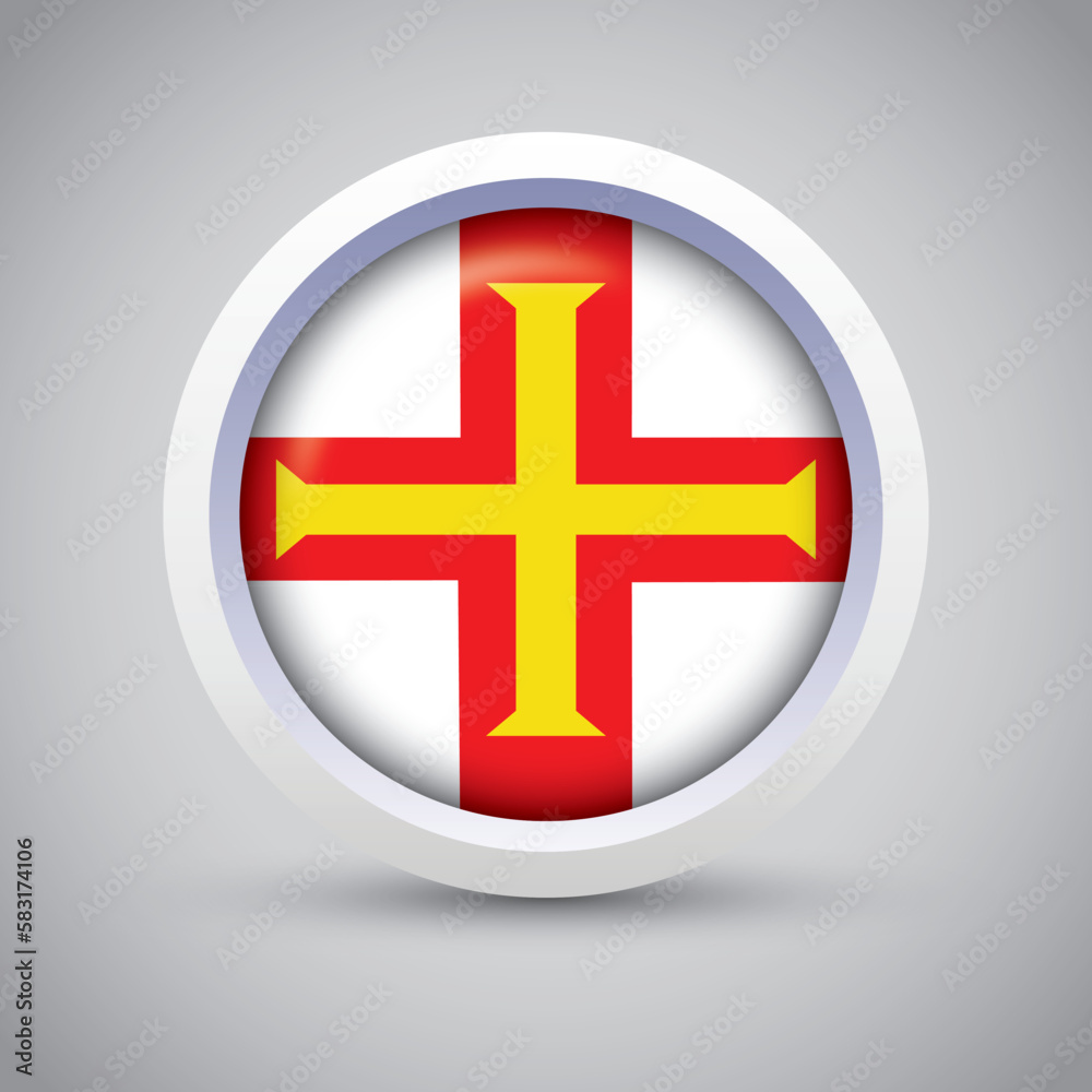 Guernsey Flag Glossy Button on Gray Background. Vector Round Flat Icon Guernsey Flag Glossy Button on Gray Background. Vector Round Flat Icon