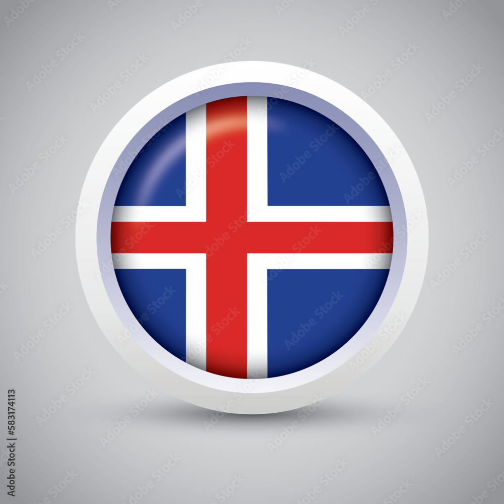 Iceland Flag Glossy Button on Gray Background. Vector Round Flat Icon Iceland Flag Glossy Button on Gray Background. Vector Round Flat Icon