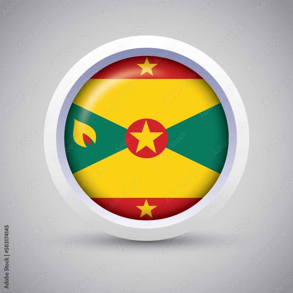 Grenada Flag Glossy Button on Gray Background. Vector Round Flat Icon Grenada Flag Glossy Button on Gray Background. Vector Round Flat Icon