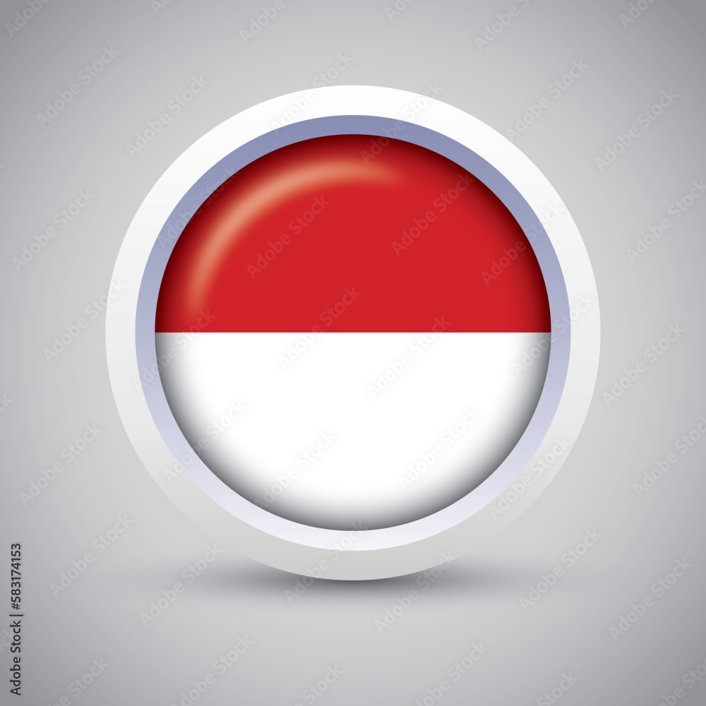 Indonesia Flag Glossy Button on Gray Background. Vector Round Flat Icon Indonesia Flag Glossy Button on Gray Background. Vector Round Flat Icon