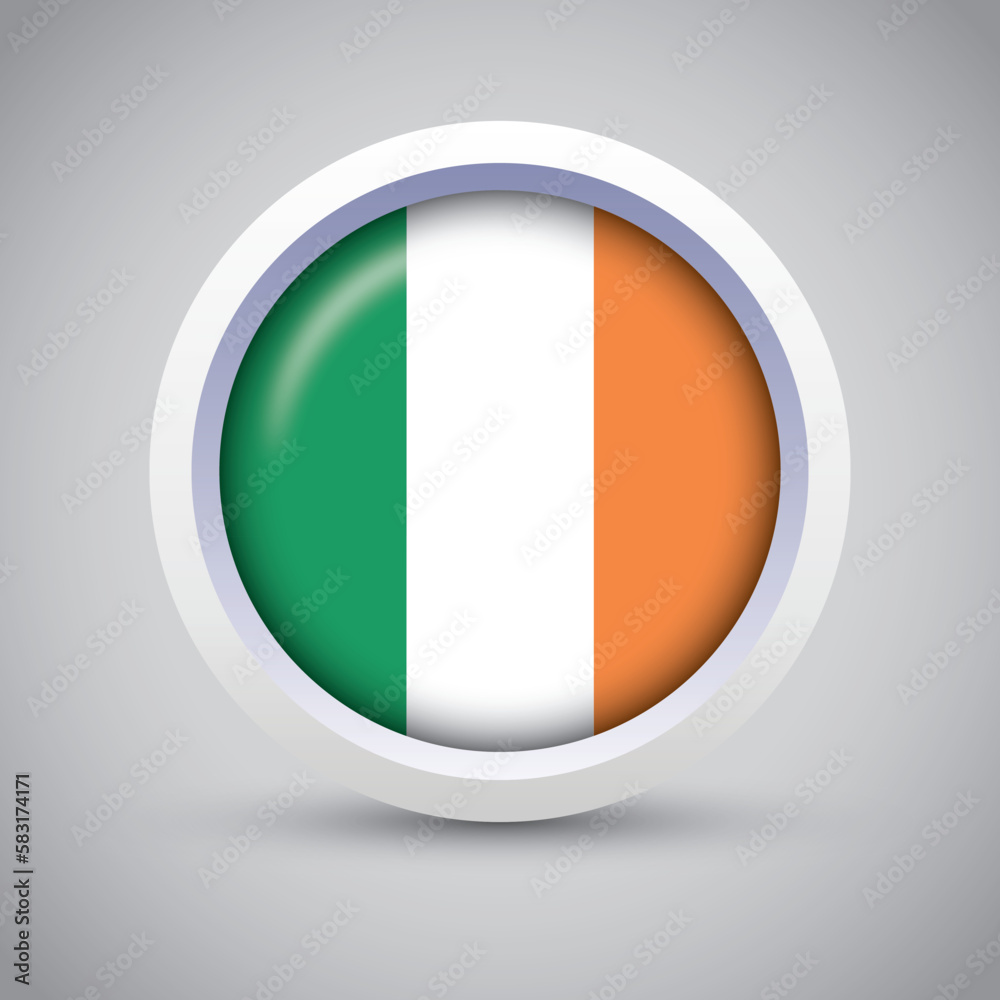 Ireland Flag Glossy Button on Gray Background. Vector Round Flat Icon Ireland Flag Glossy Button on Gray Background. Vector Round Flat Icon