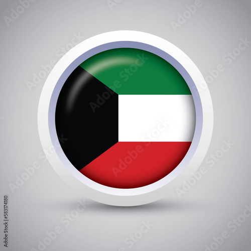 Free Download Kuwait Flag Glossy Button on Gray Background. Vector Round Flat Icon - GFXLoad