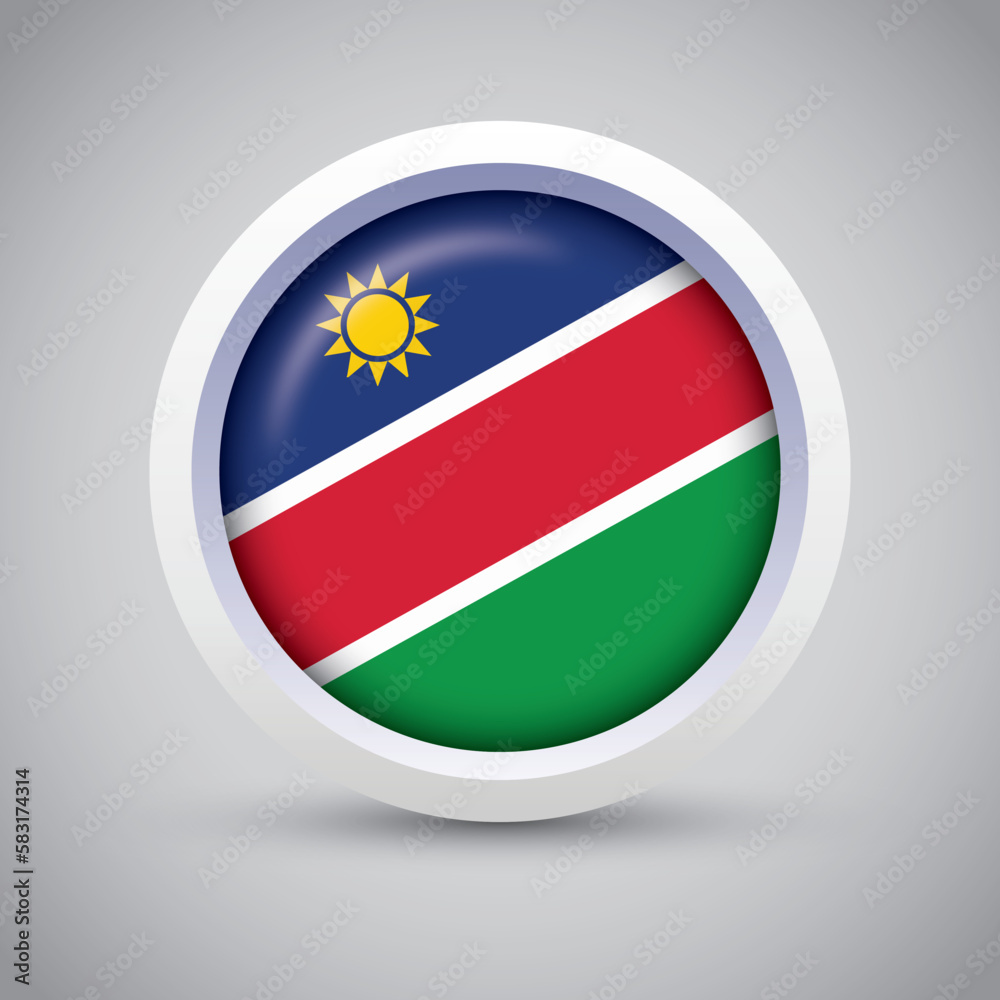 Namibia Flag Glossy Button on Gray Background. Vector Round Flat Icon Namibia Flag Glossy Button on Gray Background. Vector Round Flat Icon