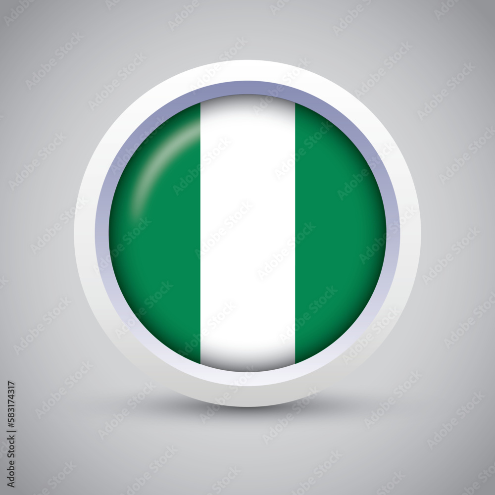 Nigeria Flag Glossy Button on Gray Background. Vector Round Flat Icon Nigeria Flag Glossy Button on Gray Background. Vector Round Flat Icon
