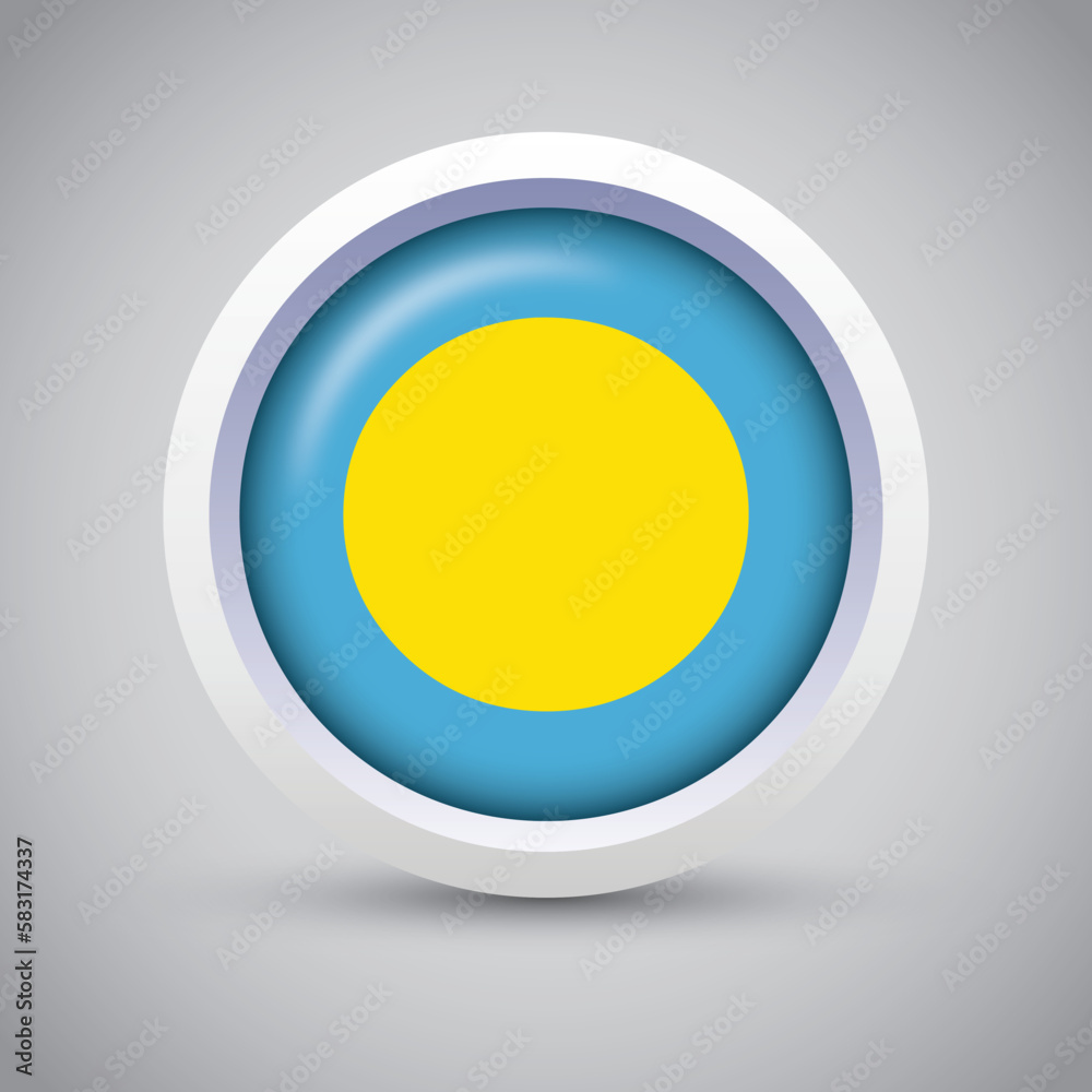 Palau Flag Glossy Button on Gray Background. Vector Round Flat Icon