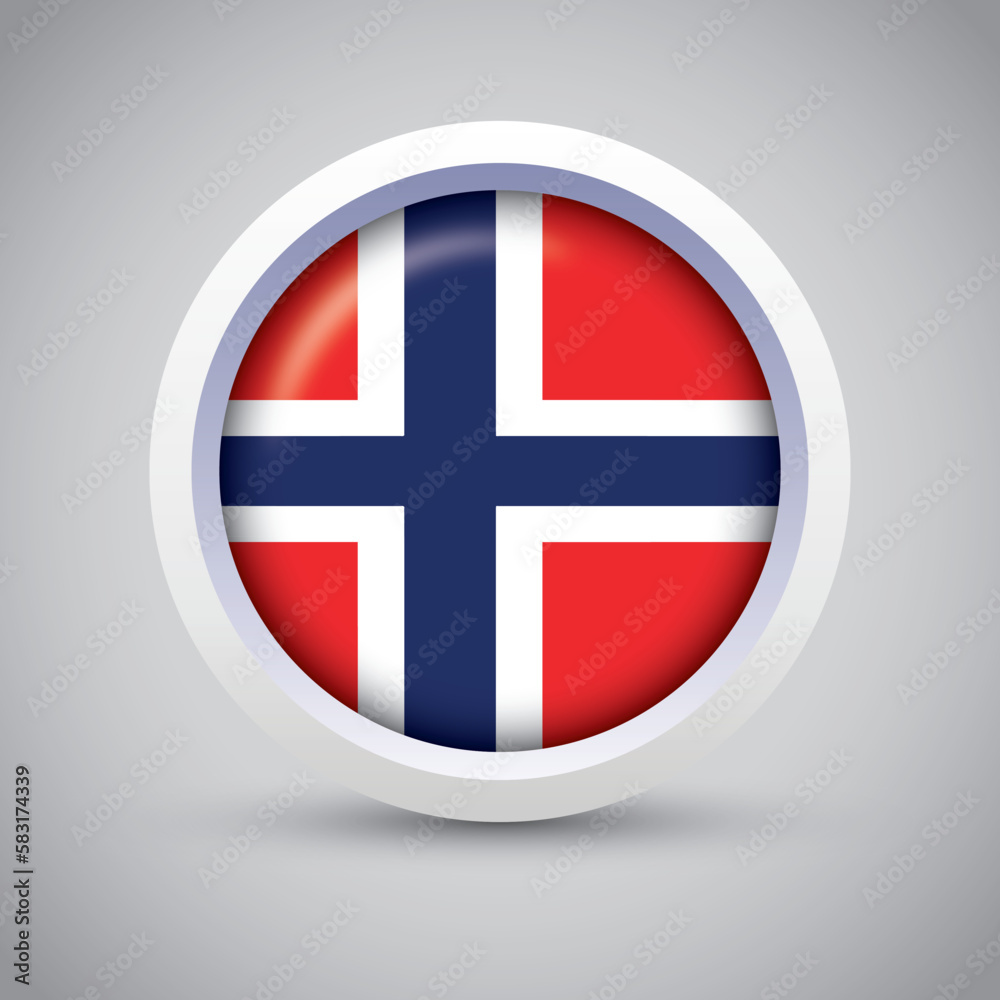 Norway Flag Glossy Button on Gray Background. Vector Round Flat Icon Norway Flag Glossy Button on Gray Background. Vector Round Flat Icon