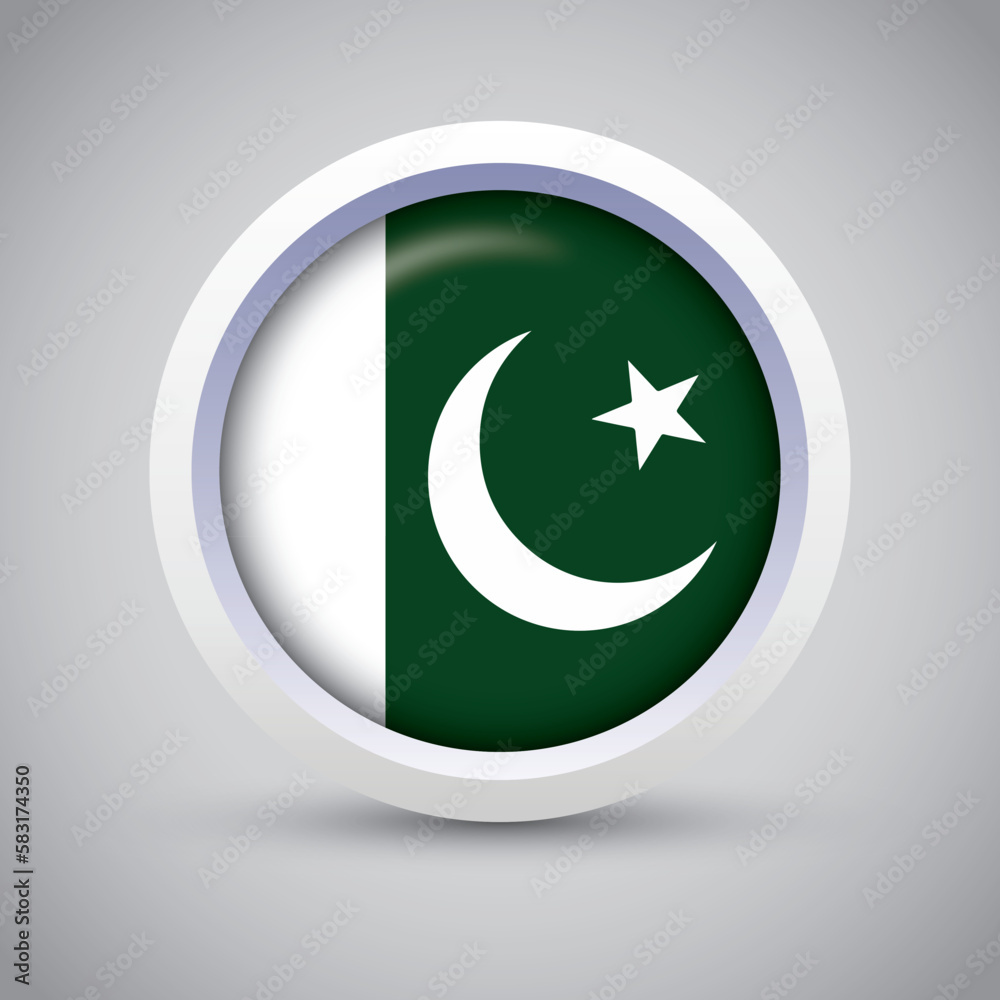 Pakistan Flag Glossy Button on Gray Background. Vector Round Flat Icon Pakistan Flag Glossy Button on Gray Background. Vector Round Flat Icon