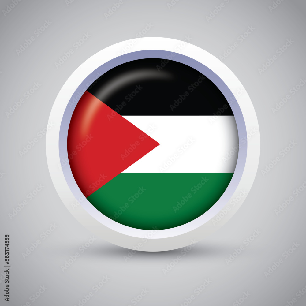 Palestine Flag Glossy Button on Gray Background. Vector Round Flat Icon Palestine Flag Glossy Button on Gray Background. Vector Round Flat Icon