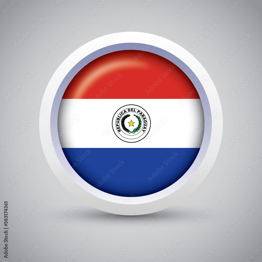 Paraguay Flag Glossy Button on Gray Background. Vector Round Flat Icon Paraguay Flag Glossy Button on Gray Background. Vector Round Flat Icon