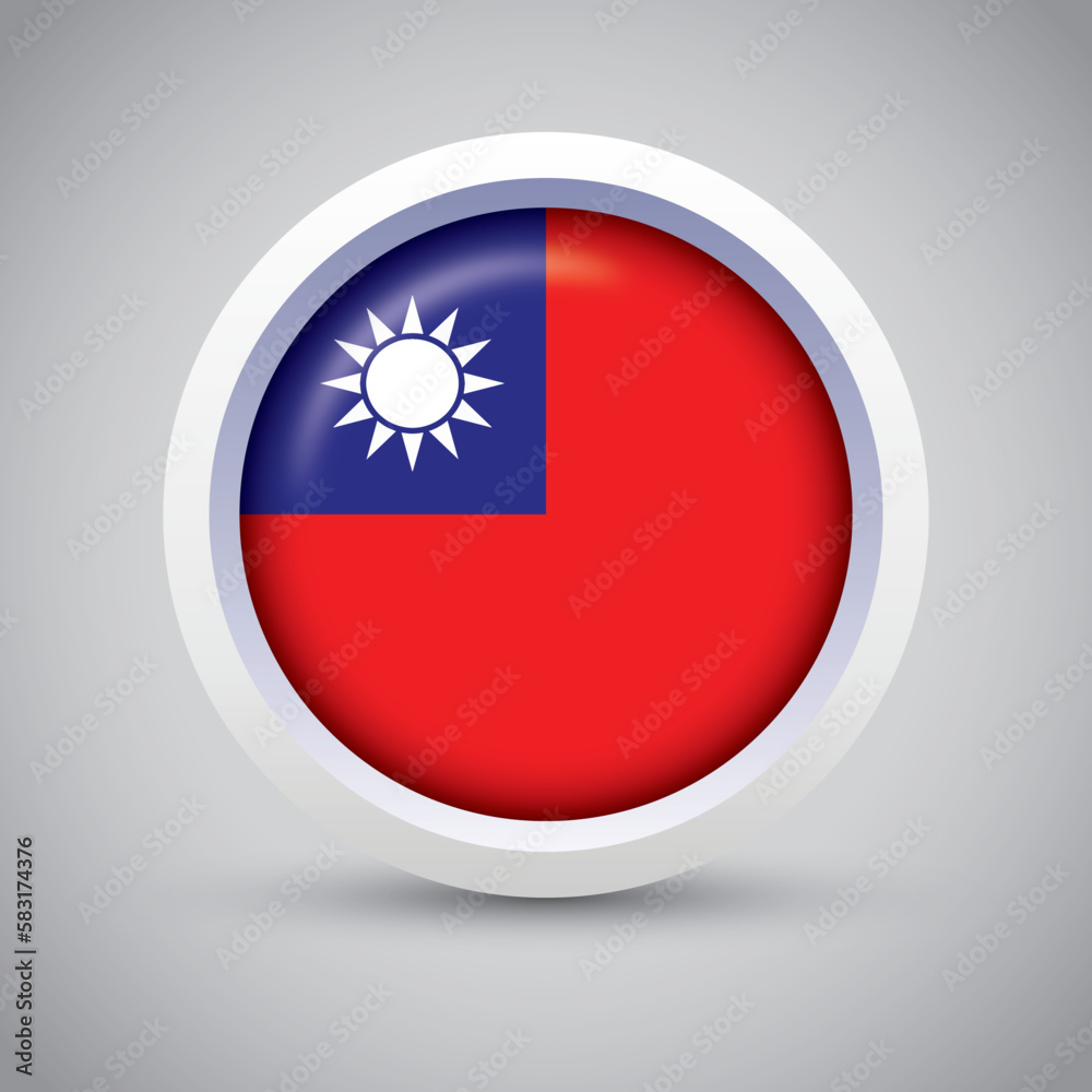 Taiwan Flag Glossy Button on Gray Background. Vector Round Flat Icon