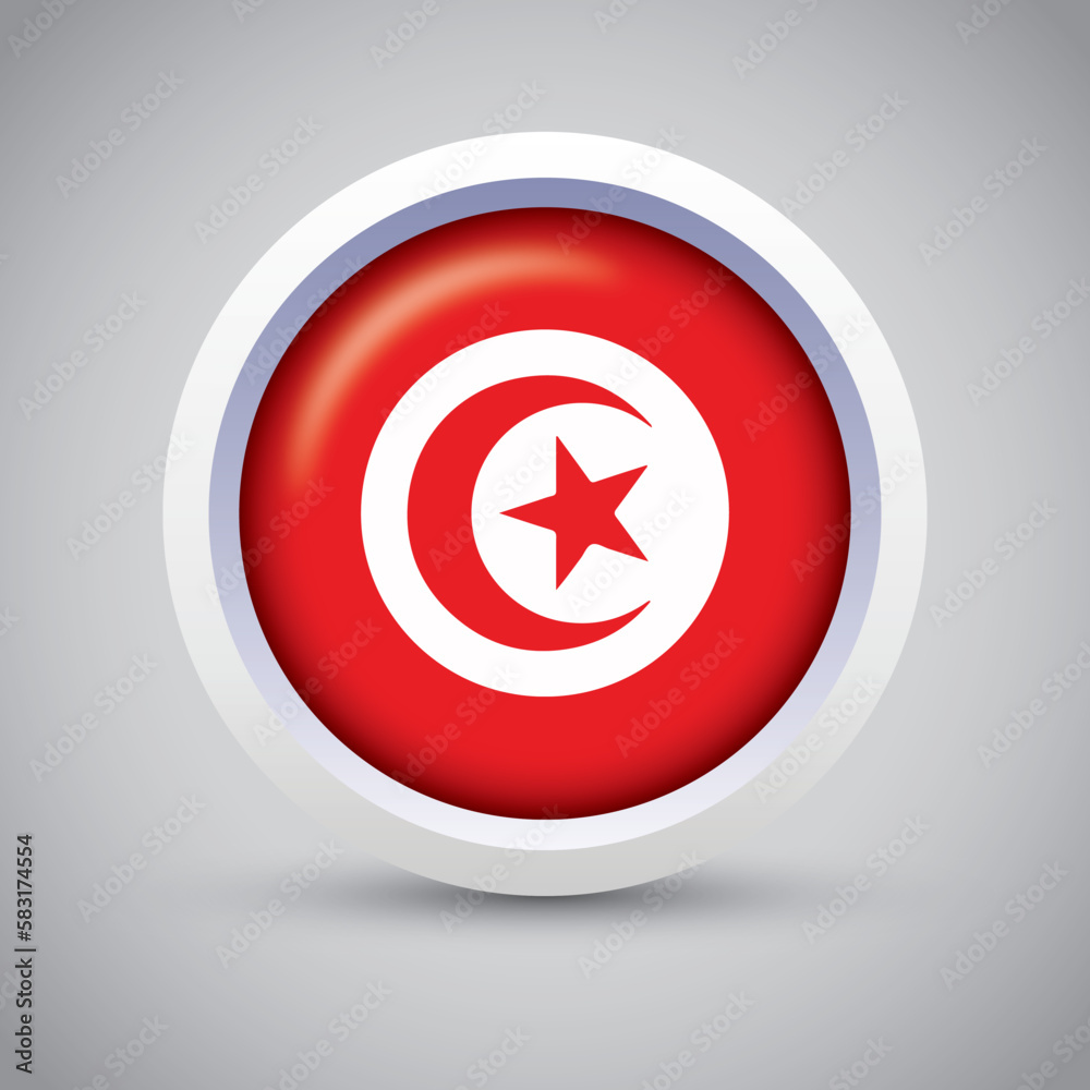 Tunisia Flag Glossy Button on Gray Background. Vector Round Flat Icon Tunisia Flag Glossy Button on Gray Background. Vector Round Flat Icon
