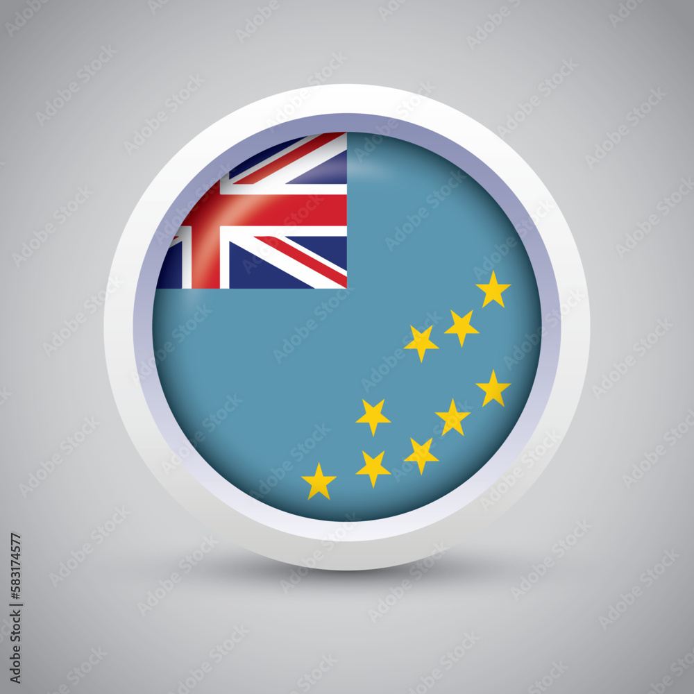 Tuvalu Flag Glossy Button on Gray Background. Vector Round Flat Icon Tuvalu Flag Glossy Button on Gray Background. Vector Round Flat Icon