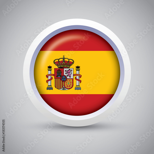 Free Download Spain Flag Glossy Button on Gray Background. Vector Round Flat Icon - GFXLoad